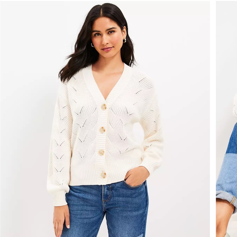 LOFT Cream Knit Cardigan